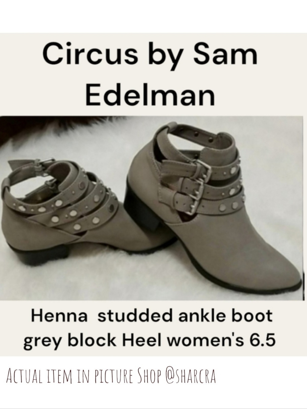 Circus by Sam Edelman Women's Henna studded Strappy Heeled ankle boots 6.5 Grey